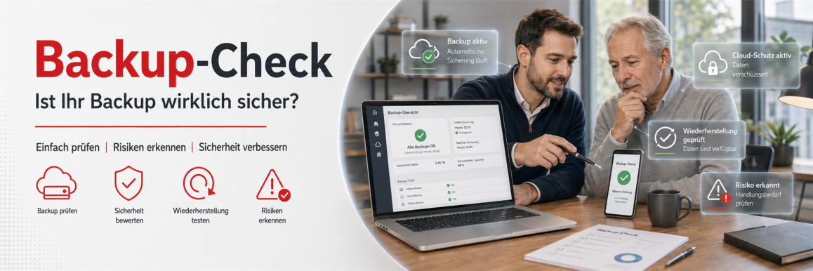 Backup-Check Banner – Ist Ihr Backup wirklich sicher? Risiken erkennen, Sicherheit verbessern und Wiederherstellung testen.
